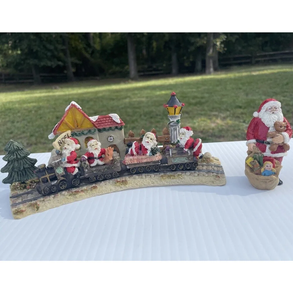 Christmas Santa Figurine Decor Lot Train Gnome Holly Salt Pepper 6 Pc